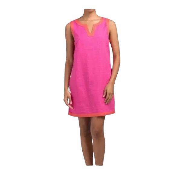 Sigrid Olsen Womens Dress Sz L Pink Orange Linen Shift Simple Summer Sundress - Picture 1 of 8